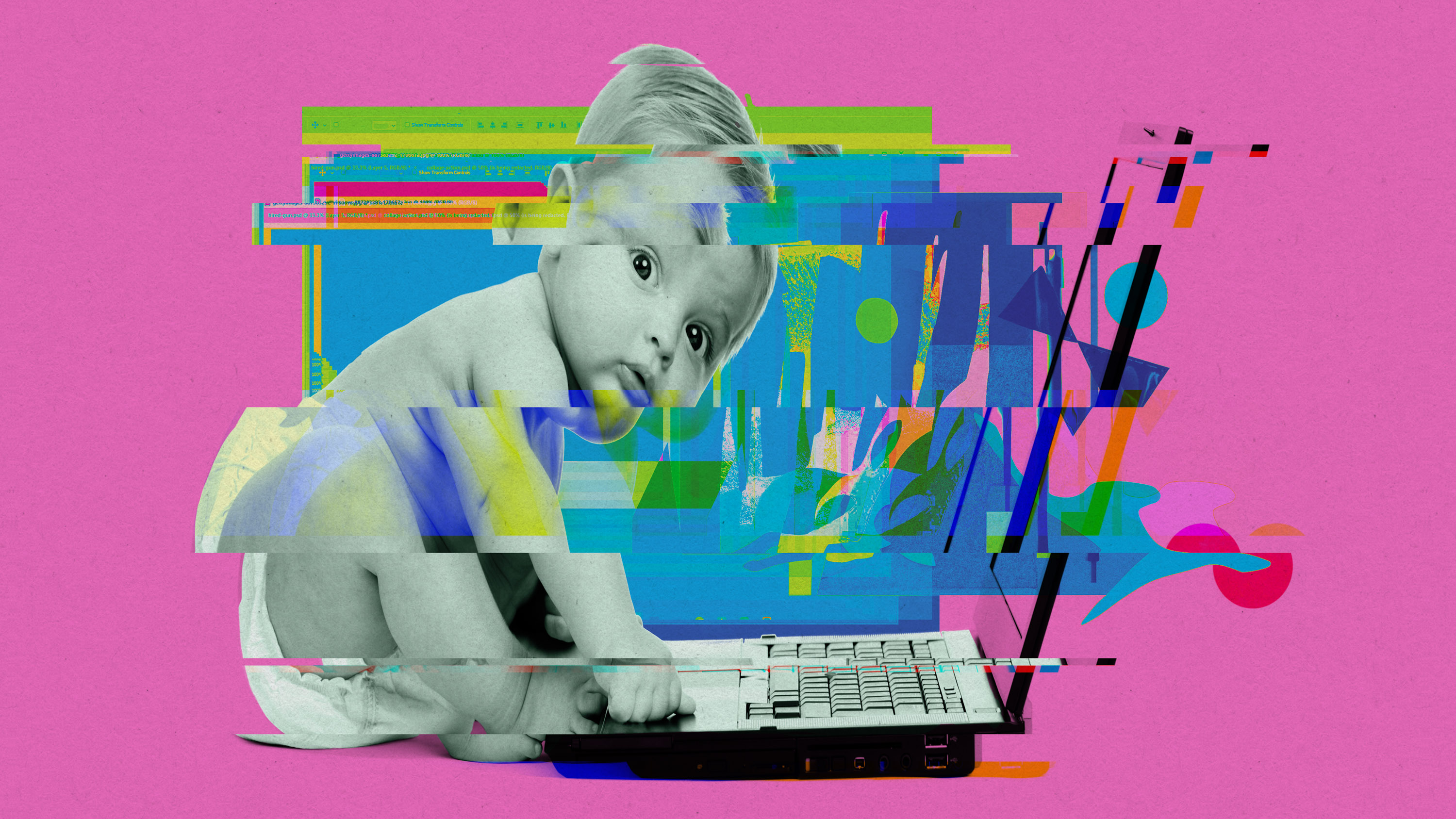 baby on a laptop with glitch effect